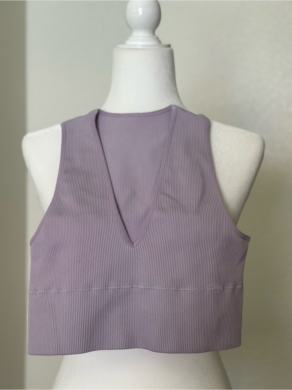 Seamless Ribbed Cropped Sports Bra Tank Top Purple Lavender Small